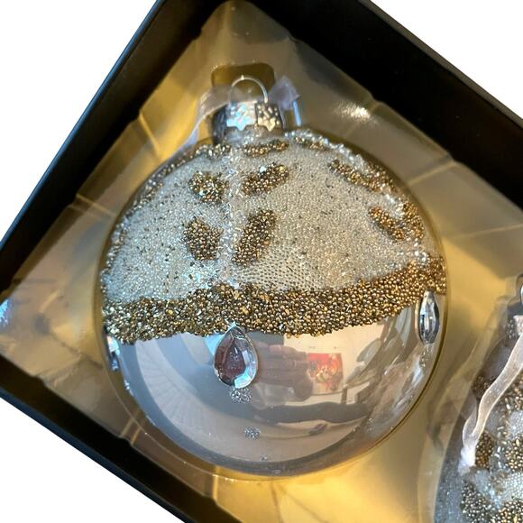 Christian Lacroix Beaded Glass Ornament Set of 3 Iridescent Pink & Gold NEW - Picture 6 of 16